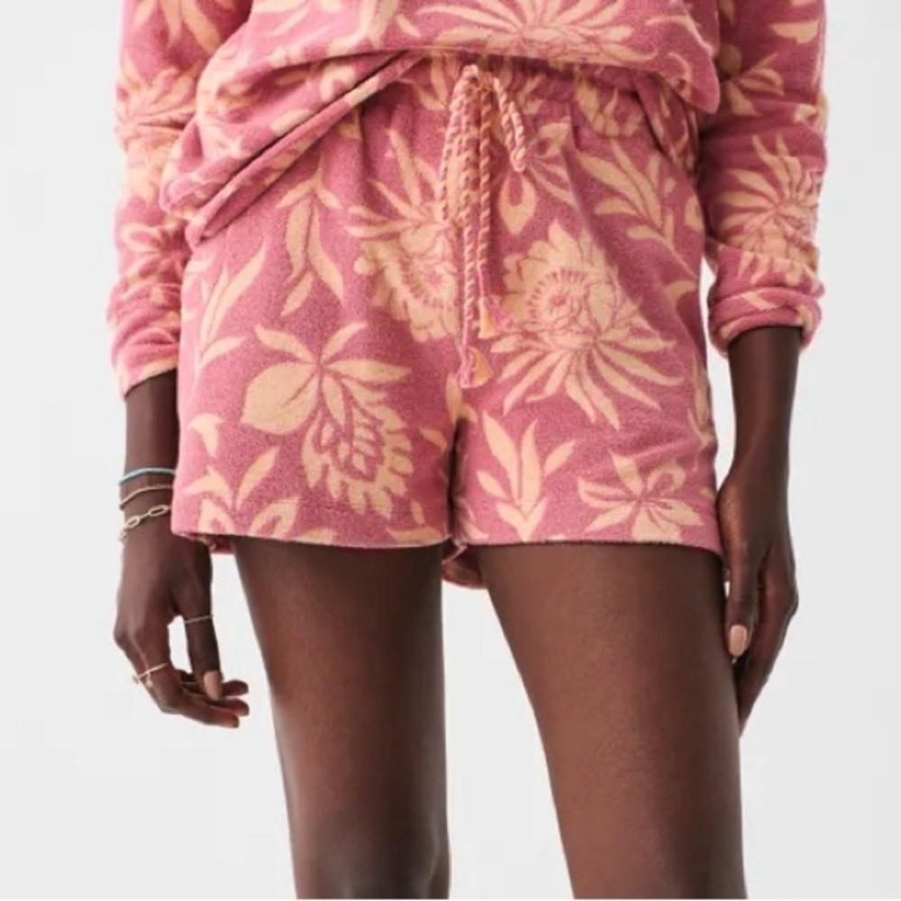 Faherty NWT Cabana Towel Terry Cloth Peach Pink Drawstring Shorts Size XS